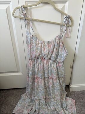 Floral Tie-Shoulder Maxi Dress in Pastel Pink & Blue